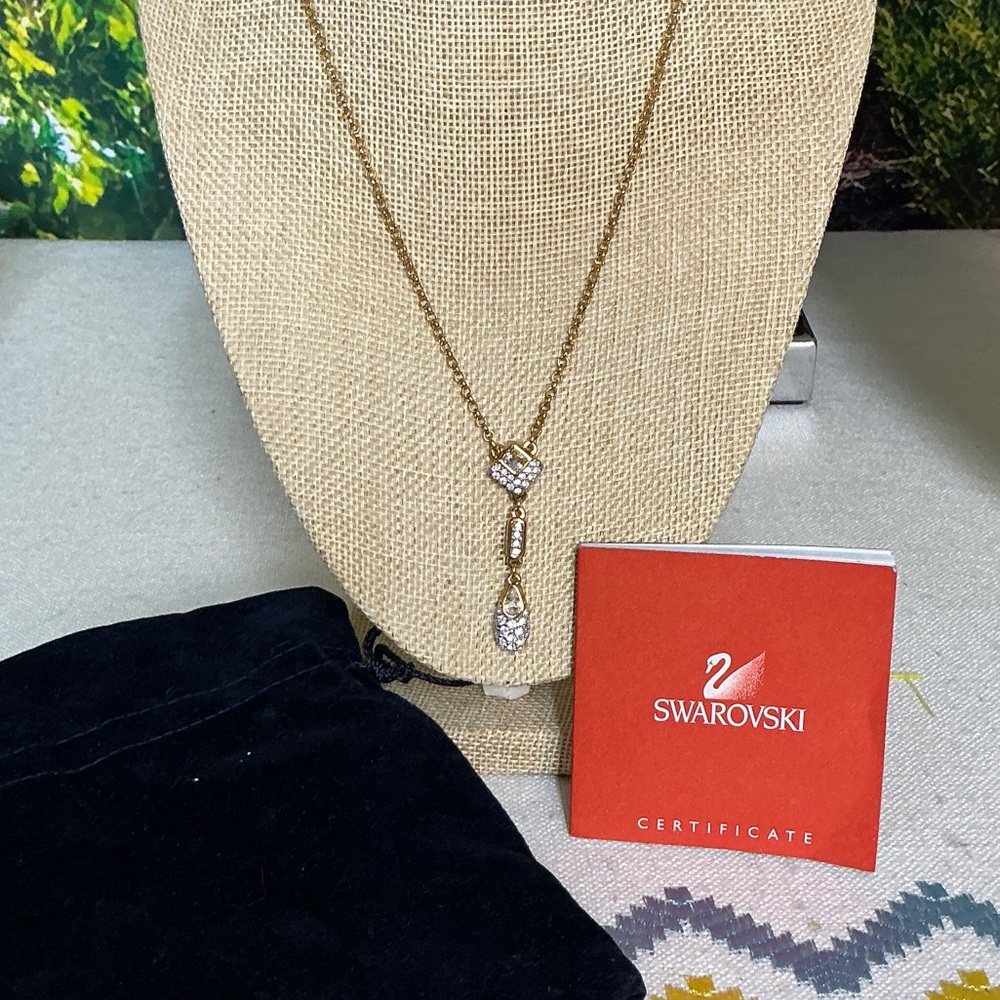 Swarovski Gold-Tone Crystal Drop Pendant Necklace. #1310